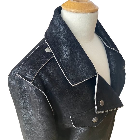 Splendid Faux Suede Moto Jacket Black Distressed Grunge Edgy Biker Y2K-M - Picture 6 of 14